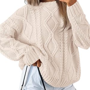 Stylish Queen Ladies’s Outsized Cable Knit Crew Neck Sweaters