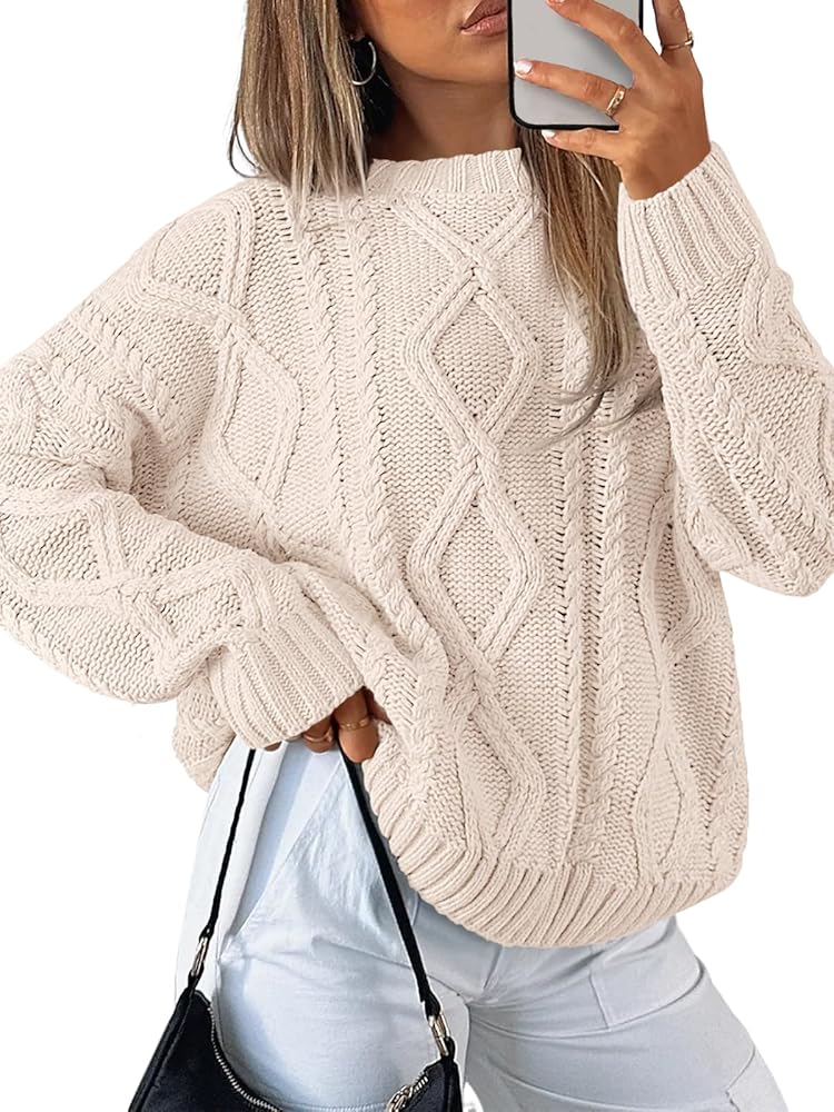 Stylish Queen Ladies’s Outsized Cable Knit Crew Neck Sweaters