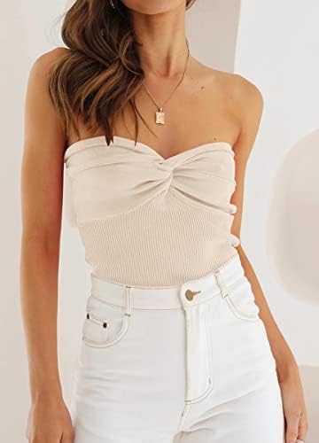 EFAN Ladies's Summer season Tube High - Twist Knot Entrance Ribbed Strapless Knit Bandeau Corset Crop Sweater - Y2K Model