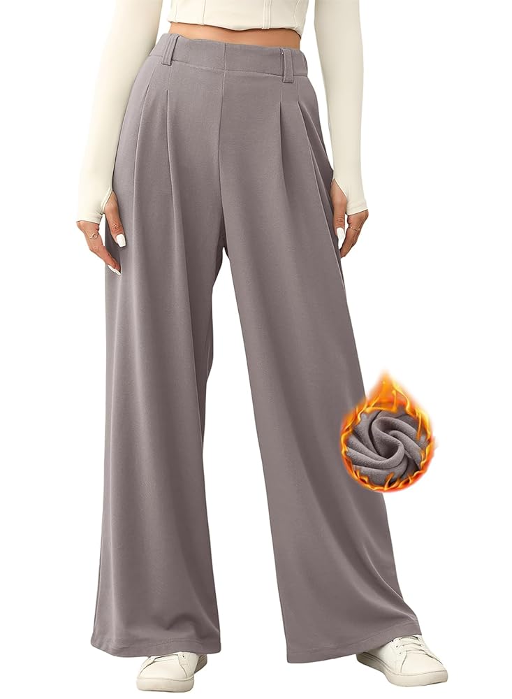 EVALESS Ladies’s Broad Leg Pants – Excessive Waisted Elastic Waffle Knit Fleece Palazzo Trousers with Pockets