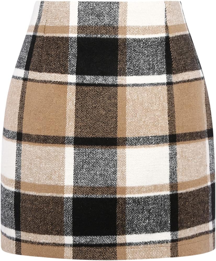 IDEALSANXUN Girls’s Excessive Waist Plaid Bodycon Wool Pencil Mini Skirt