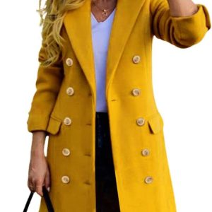 IDEALSANXUN Ladies’s Wool Coats for Fall and Winter – Double-Breasted Midi Peacoat Trench