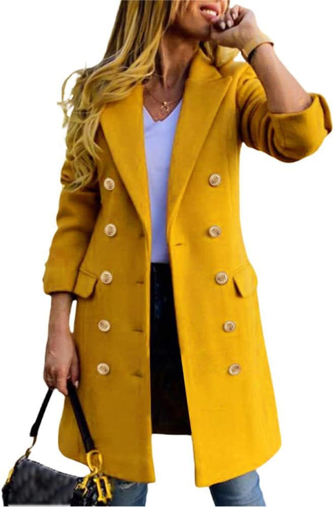 IDEALSANXUN Ladies’s Wool Coats for Fall and Winter – Double-Breasted Midi Peacoat Trench