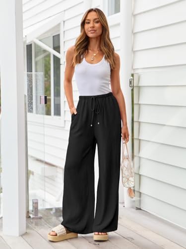 LILLUSORY Ladies's Flowing Extensive Leg Linen Palazzo Pants for Summer time with Pockets