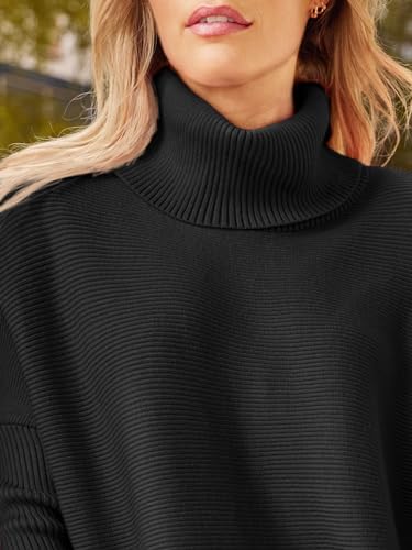 LILLUSORY Ladies's Outsized Turtleneck Sweater with Lengthy Batwing Sleeves and Cut up Hem Pullover Knit Prime