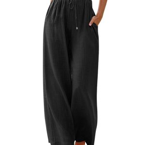 LILLUSORY Ladies’s Flowing Extensive Leg Linen Palazzo Pants for Summer time with Pockets