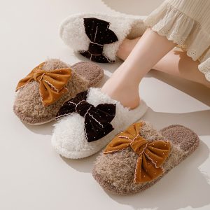 Newly Arrived Custom-made Cute Closed-Toe Bowknot House Slippers for Ladies and Women