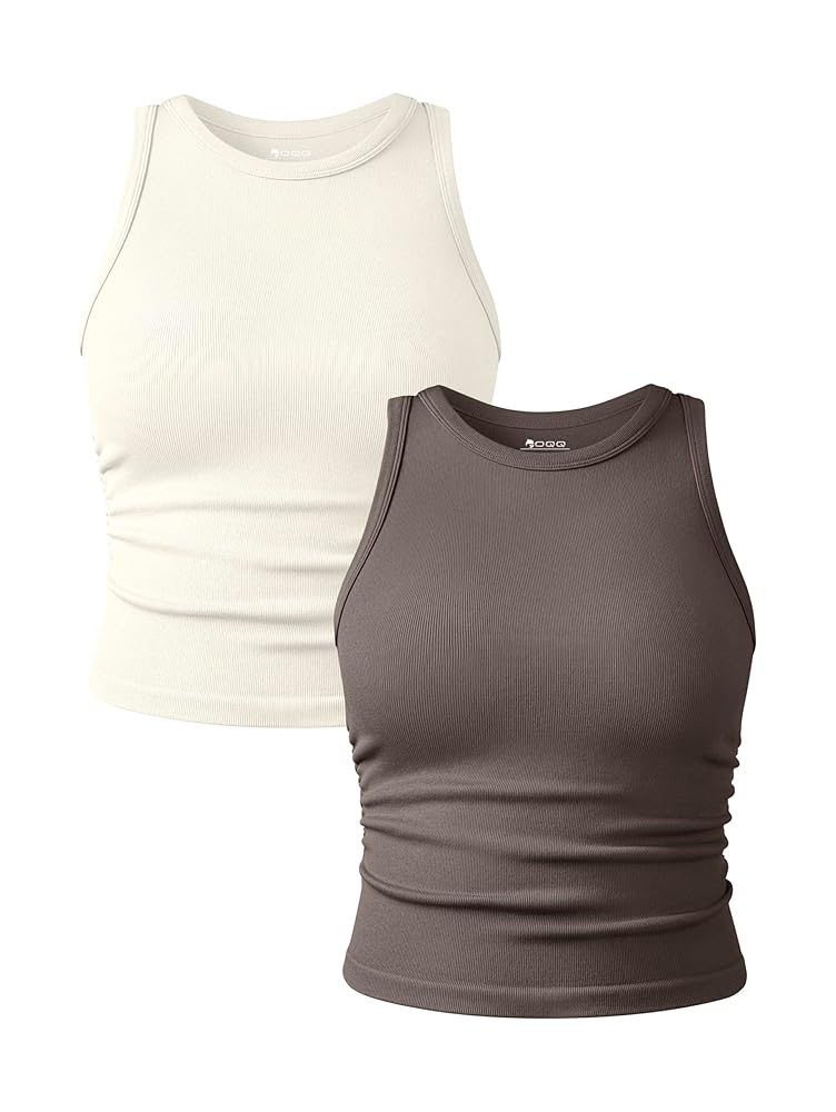 OQQ Girls’s 2-Piece Sleeveless Crew Neck Primary Stretch Informal Yoga Crop Tops