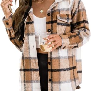 Fashionable Queen Girls’s Plaid Flannel Shacket Informal Jacket – Lengthy Sleeve Button-Down for Fall and Winter Outfits